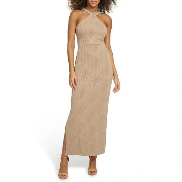Siena Studio | Dresses | Siena Wavytexture Knit Halter Neck Side Slit Maxi  Dress In Taupe Nwt Size 4